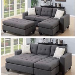 New Naomi And Gray Linen Sectional With Ottoman And Free Delivery