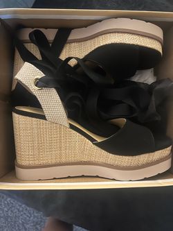 Black Espadrille Platform Wedge Sandals
