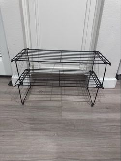 2 Stackable Black Wire Shoe Rack Shelves 23x10.5x13.5