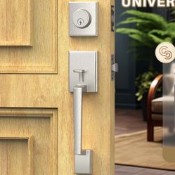 KingForce Front Door Lock Set, Exterior Door Lock with Handle, Handle with Single Cylinder Deadbolt, Easy Install, Reversible Lever, Durable Handleset