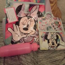 New Beautiful Disney Minnie Mouse backpack combo with lunchbox, ID holder and thermos for kindergarten or elementary school girls 