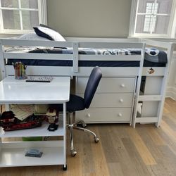 Twin Loft Bed With Desk, Drawers, Shelves 