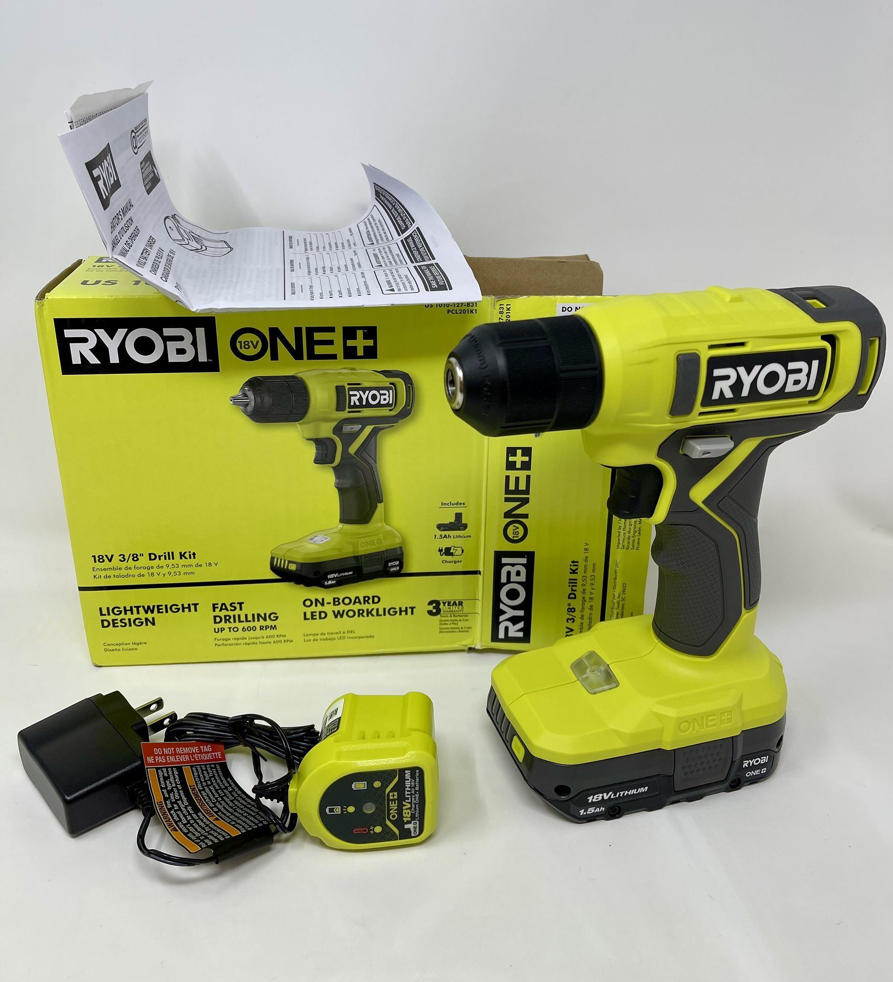 RYOBI PCL201K 18V 3/8” Drill Kit