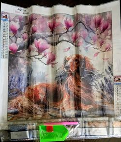 Daschund under cherry tree Diamond Painting Complete KIT