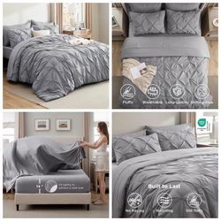 California King Comforter Set Grey - Bed in a Bag Cal King Bedding Set 7 PCS, GentleSoft™ Bed Set Gift for Family, All Season Down Alternative Comfort
