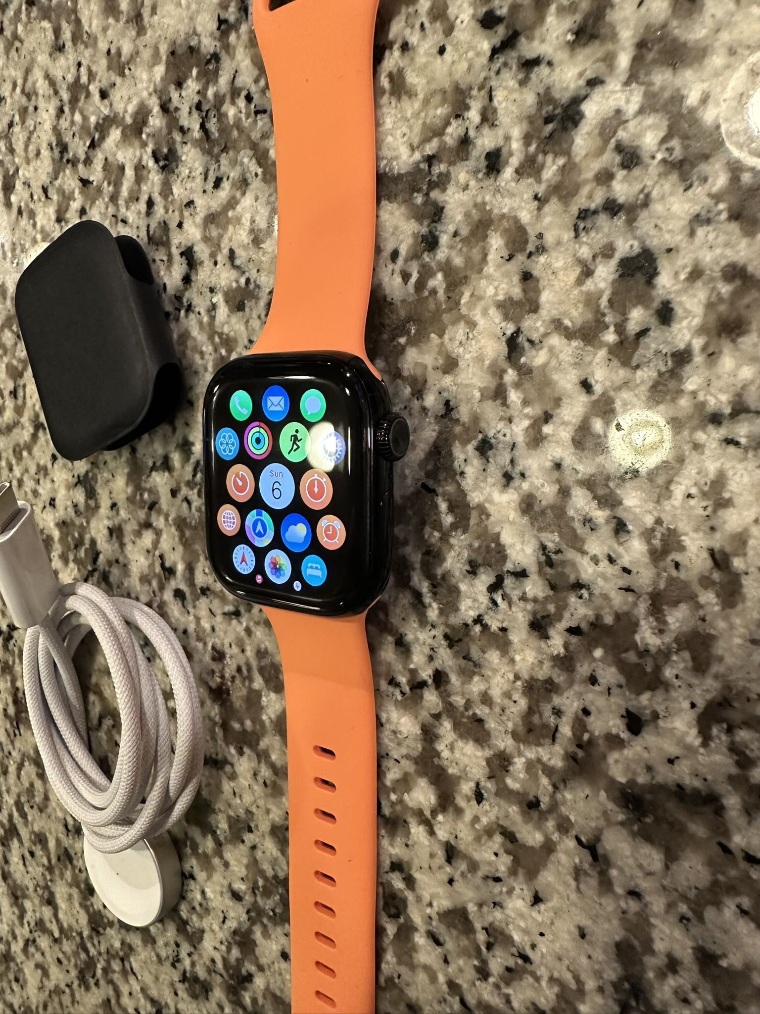 Apple Watch Series 10 GPS 42mm Black with orange band (band not apple) 1 year apple warranty