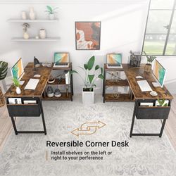 Small L Shaped Computer Desk, 47 Inch L-Shaped Corner Desk with Reversible Storage Shelves for Home Office Workstation, Modern Simple Style W