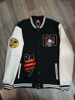 Ring of Fire Black and Cream Varsity Bomber Jacket