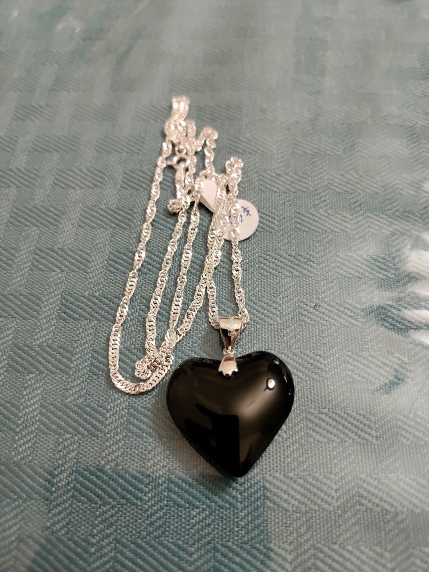 Black Heart Quartz Necklace Sterling Silver 925
