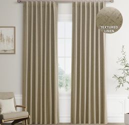 Joywell Yellowish Brown Linen 100% Blackout Curtains 96 Inch Long, Rod Pocket/Back Tab/Hook Belt/Clip Rings,Thermal Insulated Drapes For Bedroom Livin