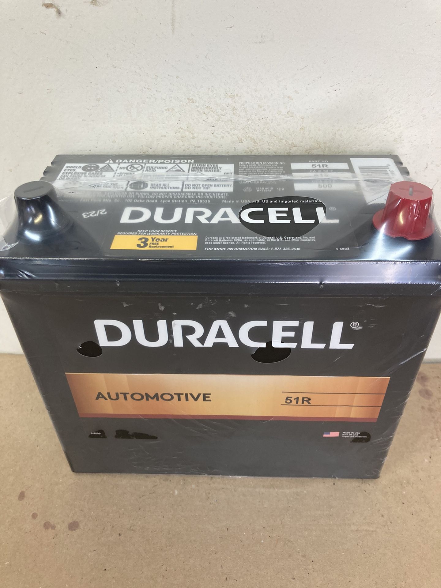 Car battery brand new Duracell ultra automotive in high-performance size 51R4 Honda and Acura cars