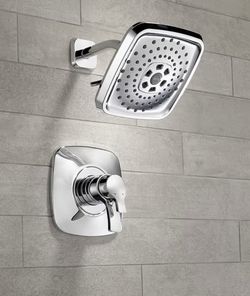 Delta Faucet Tesla 17 Series Dual-Function Shower Trim Kit with Three-Spray Touch-Clean H2Okinetic Shower Head, Chrome T17252