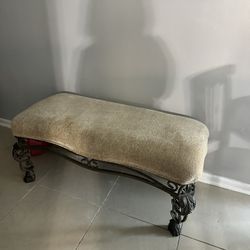 1980s Vintage Baroque Upholstered Wrought Iron Bench – $250 OBO