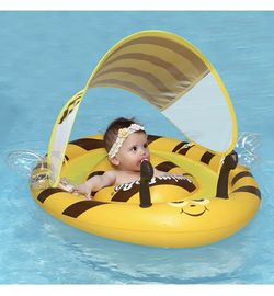 Infant Floats for Pool with Sun Canopy and Adjustable Safety Seat Baby Boat Water Pool Float