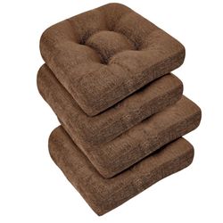 Chair Cushions for Dining Chairs 4 Pack, Tufted Indoor Chair Pads with Non-Slip Bottom, U-Shaped Kitchen Chair Cushions, 17"x17"x4", Brown