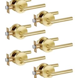 Lethato 6 Packs Gold Interior Door Handle, Brushed Gold Door Handles Interior, Heavy Duty Interior Bedroom Lever Door Handle for Bathroom