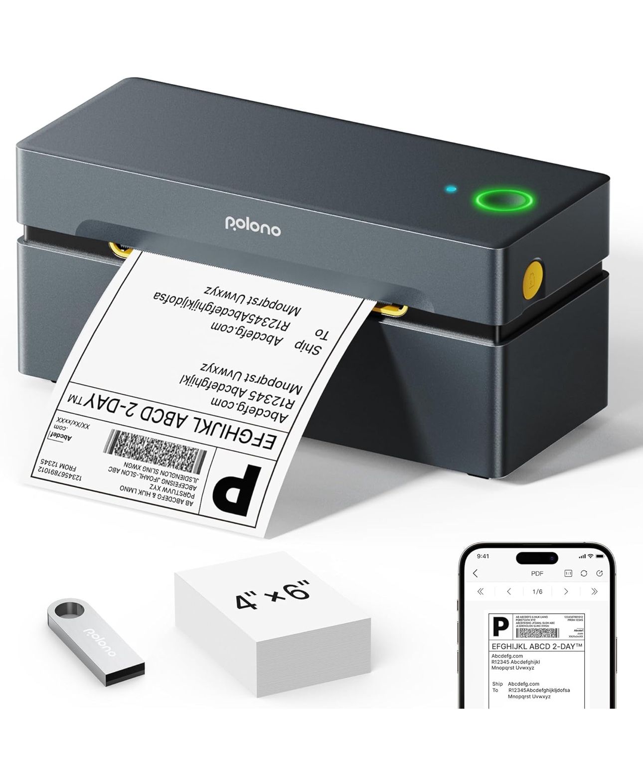 Bluetooth Thermal Shipping Label Printer, Wireless 4x6 Shipping Label Printer for Small Business, Support iOS, Android, Windows, Mac. Compatible with 