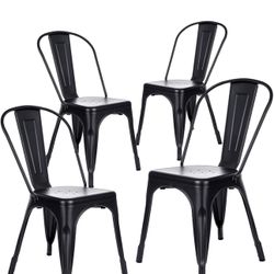 Set Of 4  Metal Matte  Black Chairs 