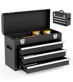 Gornoxblif 3 Drawer Metal Tool Box, Portable Metal Tool Box with EVC Liners and Latches Closure