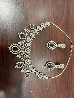 Semi Precious American Diamond Look Alike Necklace And Ear Rings