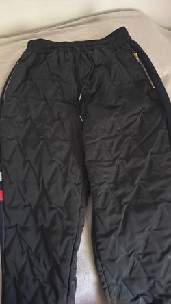 Black Quilted Track Pants with Gold Zippers