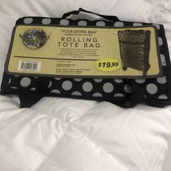 Brand new polka dot rolling tote bag
