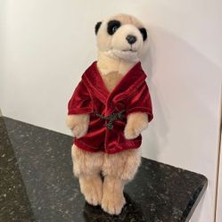 KEEL TOYS BROWN FUR MEERKAT WEARING RED DRESSING GOWN ~ Size 13” 