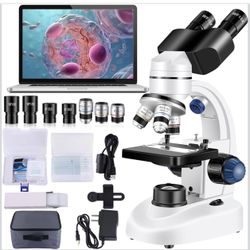 Microscope for Adults WF10x and WF25x eyepieces, 40X-2000X Magnification USB Camera