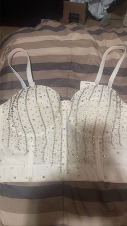 White Rhinestone Embellished Corset Crop Top