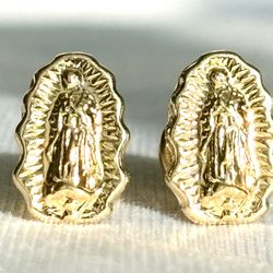18k solid gold virgen de Guadalupe earrings screw back