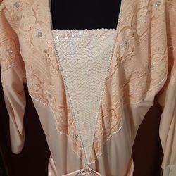 Peach Mother Of The Bride Dress Size 12/14  Rhinestones,  Lace, Sequins, Beads And Satin 