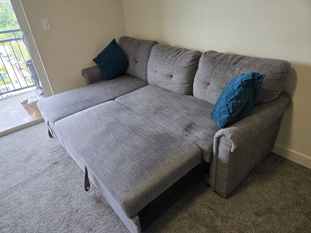 REVERSIBLE Sleeper Sectional Sofa Couch Pull Out Bed - 82" Convertible L-Shape Corner Sofa&Couches with Storage Chaise Pullout Sofabed for Living Room