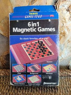 Vintage 1993 6 in 1, Travel MAGNETIC GAMES by Pressman Toy Corporation