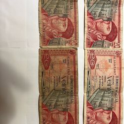 4 Billetes De 20 Pesos Año 1977