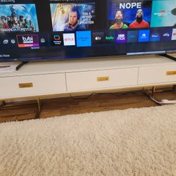 Long White And Gold Console Table With Glass Top 