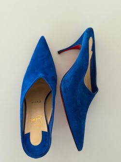 Christian Louboutin Blue Suede Pointed Toe Pumps Red Sole EU 37 Women US 6  NO BOX
