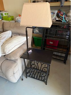 End table with lamp and storage