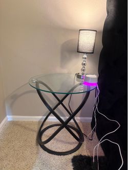 Black glass end tables with black touch lamps