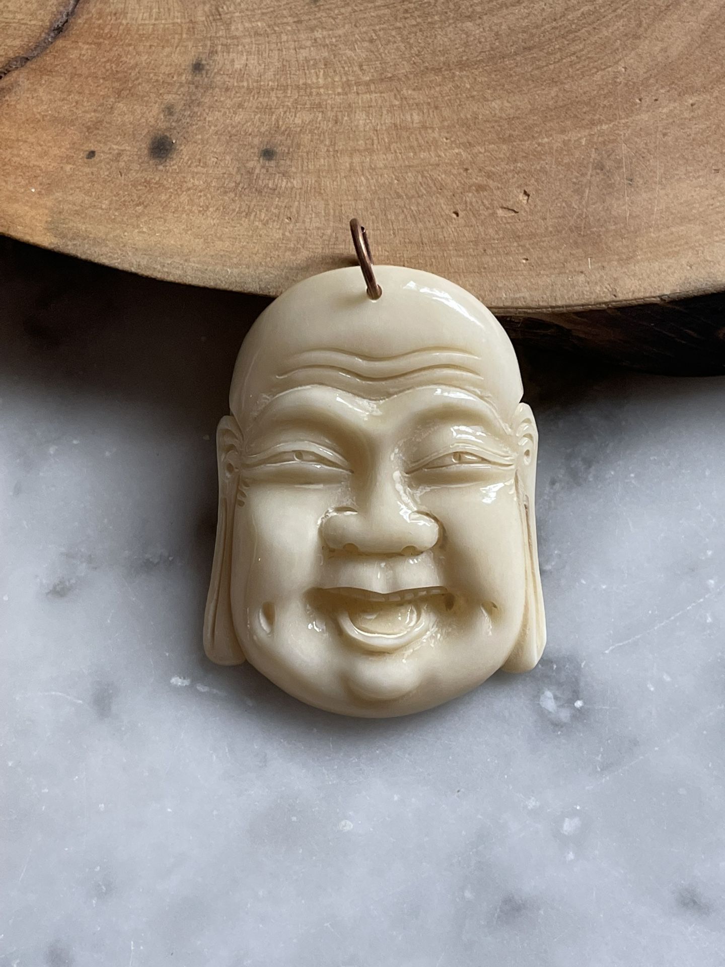Carved Bone Chinese Buddha Head Pendant
