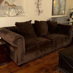 Brown Velvet Overstuffed Armchair 