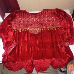 glausia collection red gold velvet Blouse Short Dress Size Large 