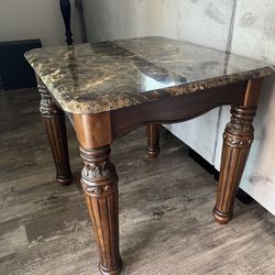 Set Of Two Side Tables Solid Wood And Marble Top