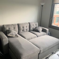 Brand New Light Grey Linen Sectional Sofa +Ottoman (New In Box /3 Colors) 