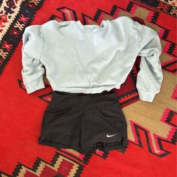 reformation sweatshirt and nike dri-fit shorts 