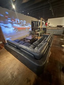 Vintage Decoro Black Italian Leather Sectional Sofa