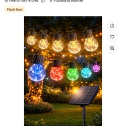 Outdoor Solar String Lights Warm and Colored 50FT 25 LED Lights Waterproof with 8 Lighting Modes USB Charging for Outside Patio Deck Backyard Decor