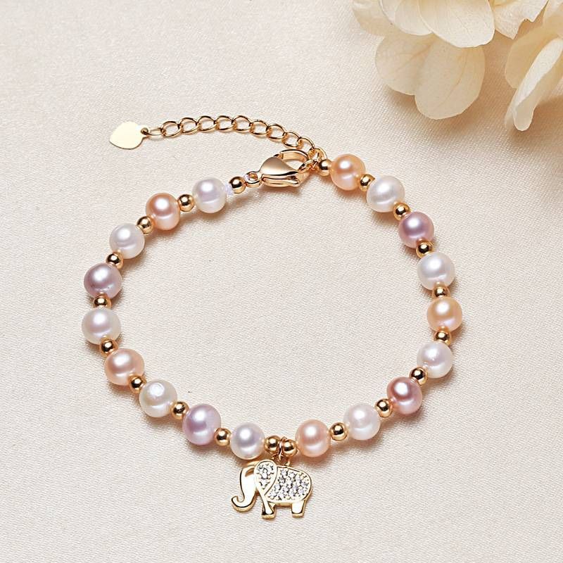 Auspicious elephant of natural freshwater pearls copper 18k gold-plated jewelry bracelet of freshwater pearls