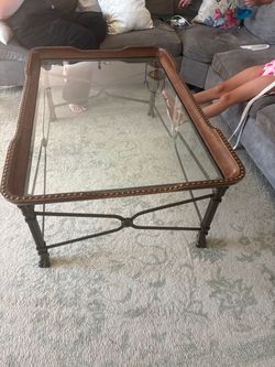 Maitland  and Smith metal, leather and glass 40x50 coffee table