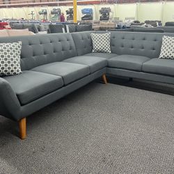 New Mid Century Sectional.  Grey.  111” X 85”.  Free Delivery!
