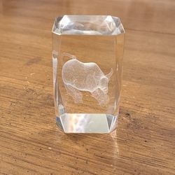 3D Hologram Crystal Glass Bull Decorative Paperweight Laser Etched 